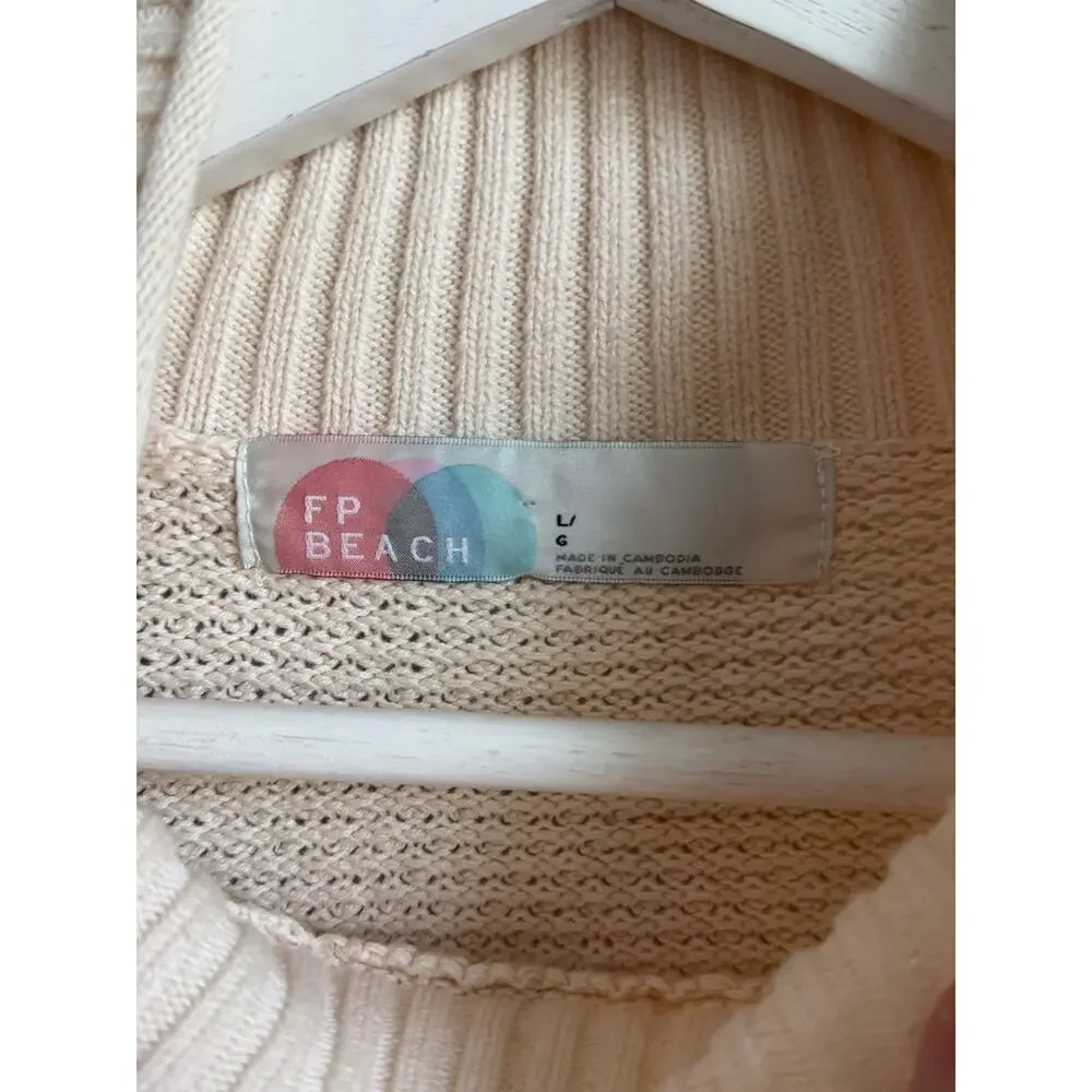 FP Beach Dropped Shoulder Turtleneck Pullover Knit Sweater Cream Women's Large - Picture 5 of 8